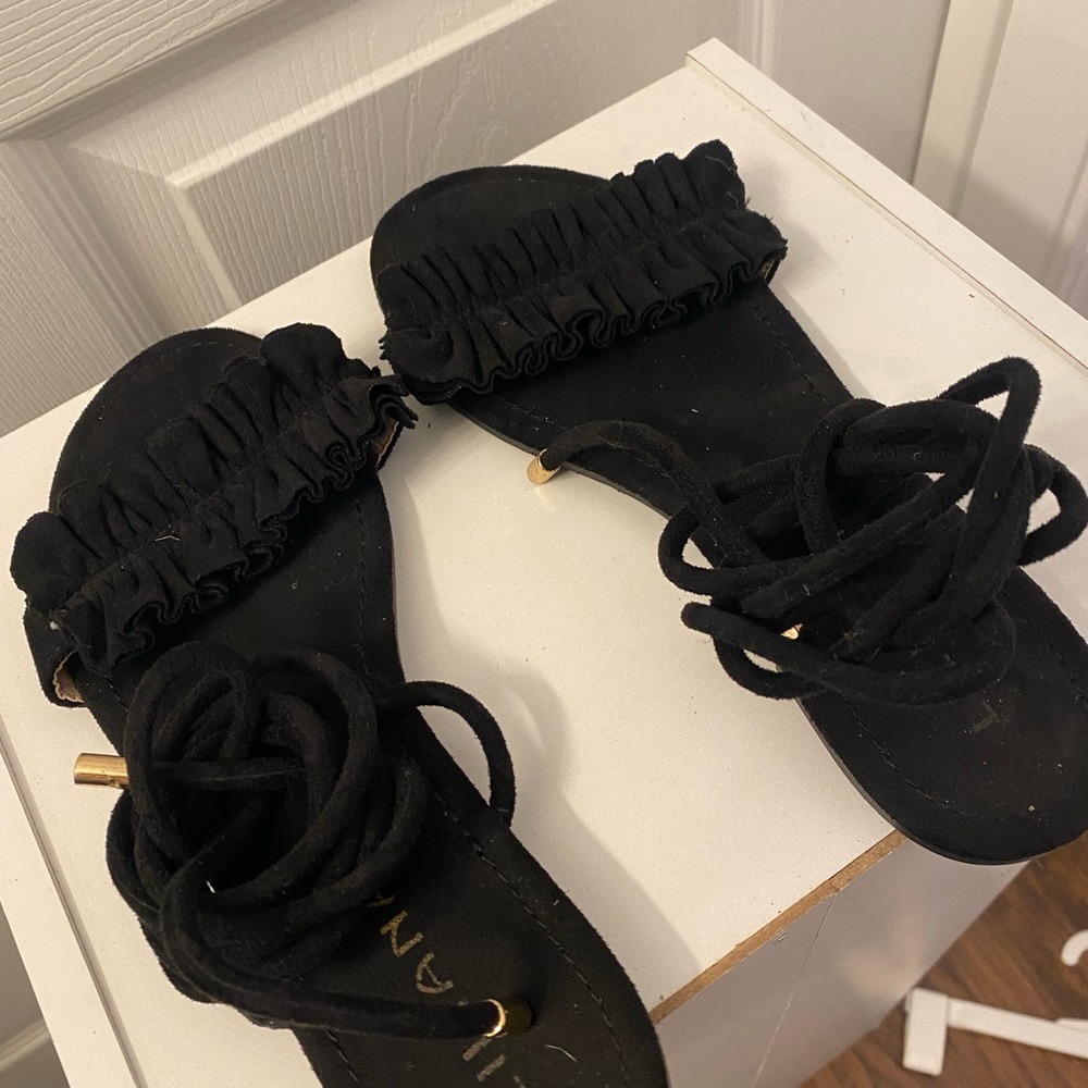 FashionNova black lace up sandals